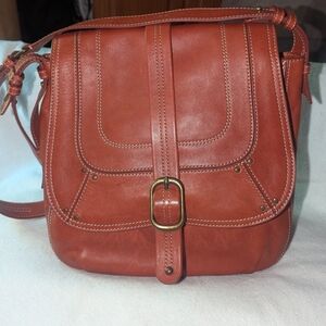 Levenger Brown Leather Saddle Shoulder Bag.